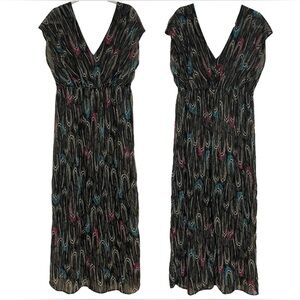 Lane Bryant Multicolor Feather Cap Sleeve V-Neck Elastic Waist Maxi Dress 14/16